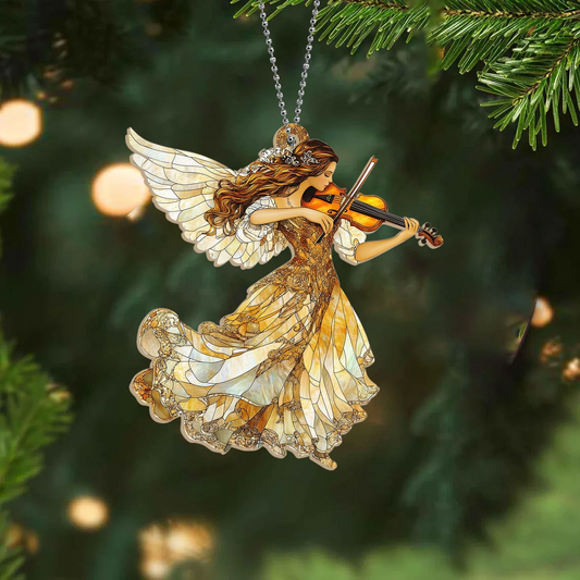 Angel with Violin Christmas Suncatcher Ornament, Angel with Violin Window Hanging Decor