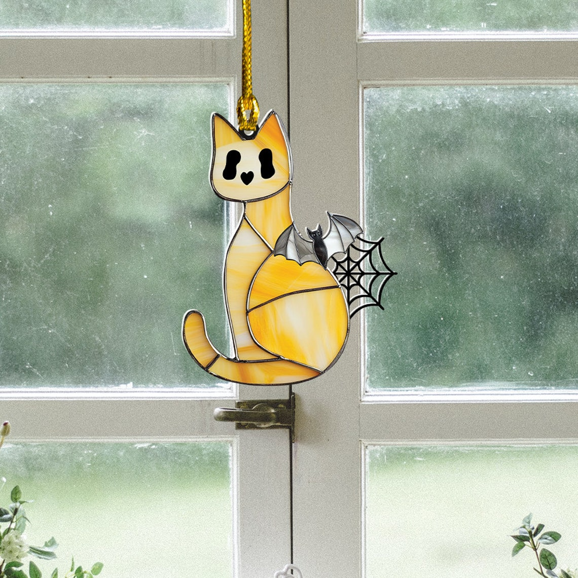 Cat Ghost Halloween Suncatcher Ornament, Halloween Cat Ghost Window Decor Ornament