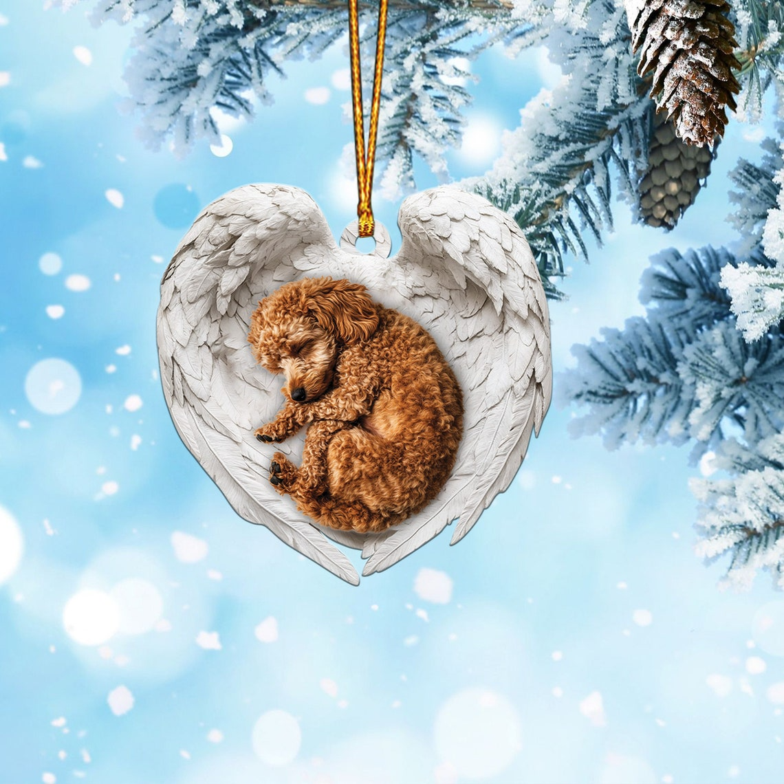 Poodle Dog Sleeping Angel Wings Ornament, Ornament Cute Dog Christmas Decor Gift