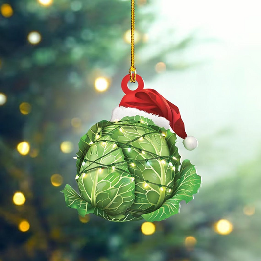 Cabbage Christmas Tree Lights Ornament, Hat Santa Cabbage Hanging Christmas Ornament