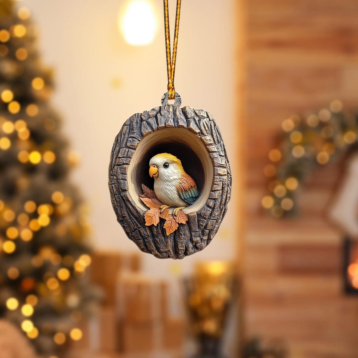 Cute Parrot Hanging Christmas Ornament, Christmas Parrot Rearview Mirror Car Ornament Decor