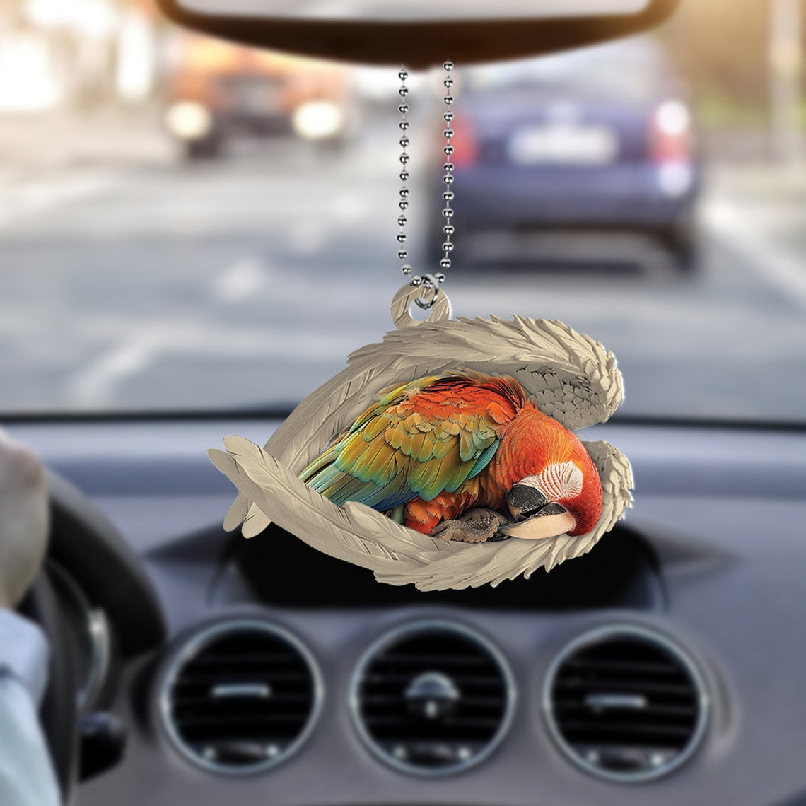 Quaker Parrot Sleeping Angel Wings Ornament, Cute Parrot Car Hanging Ornament Christmas Gift