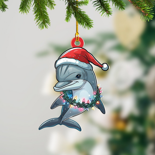 Dolphin Christmas Lights Ornament Gift, Cute Dolphin Flat Car Hanging Christmas Ornament