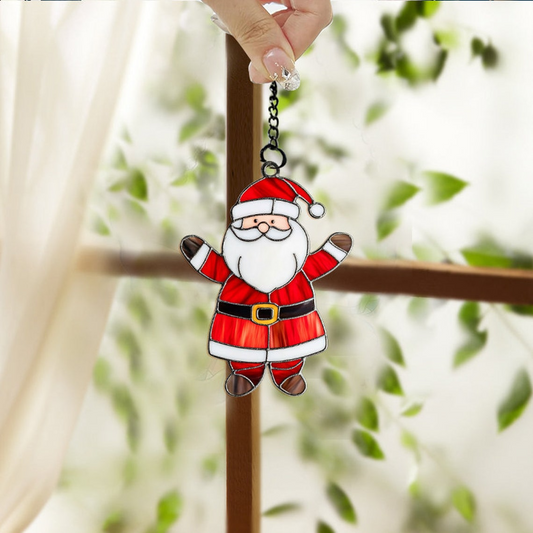 Cute Santa Christmas Suncatcher, Cute Santa Funny Hanging Ornament Home Decor