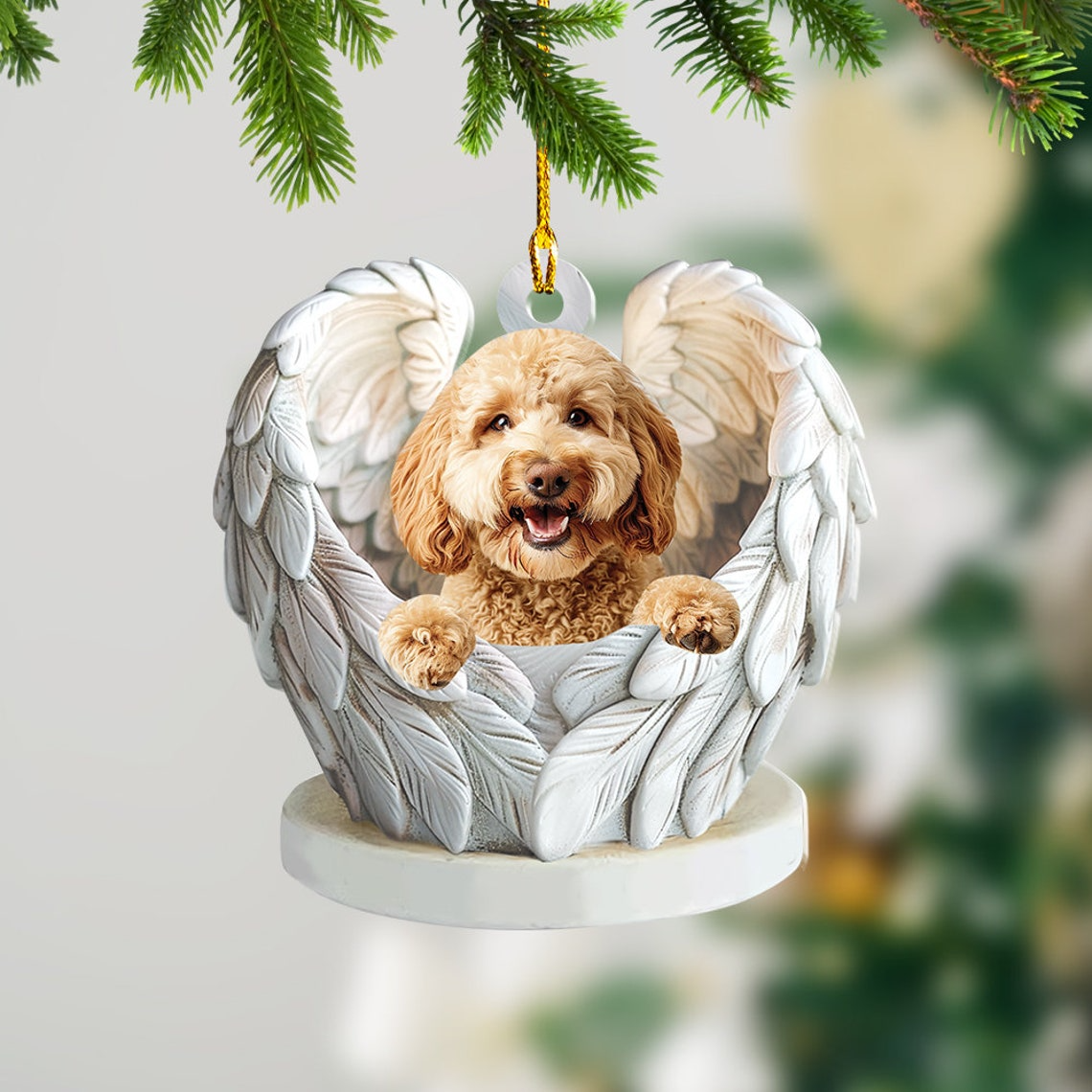 Cute Goldendoodle Dog Angel Ornament, Goldendoodle Dog Hanging Christmas Ornament Gift