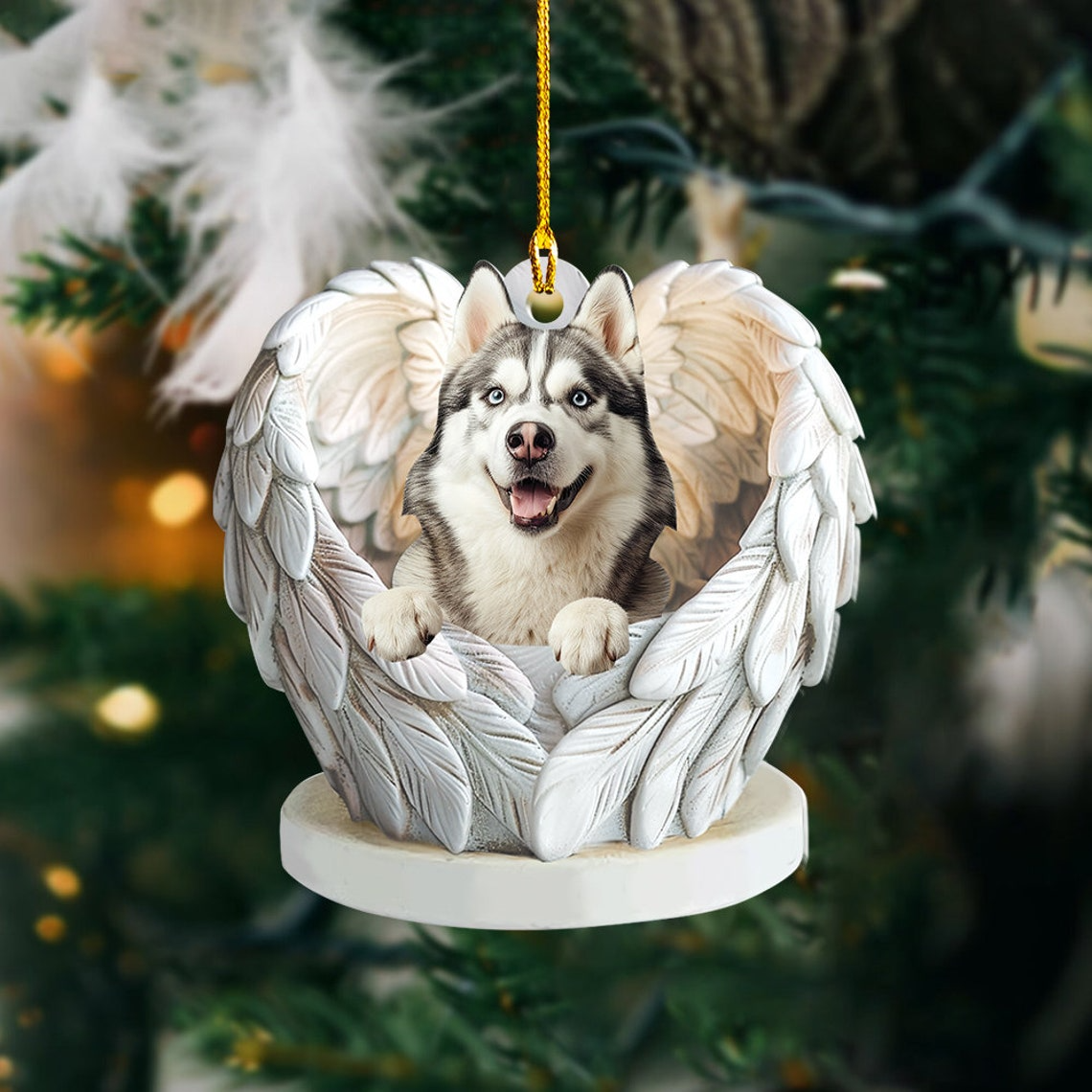 Siberian Husky Dog Angel Wings Ornament, Siberian Husky Dog Christmas Ornament Gift,