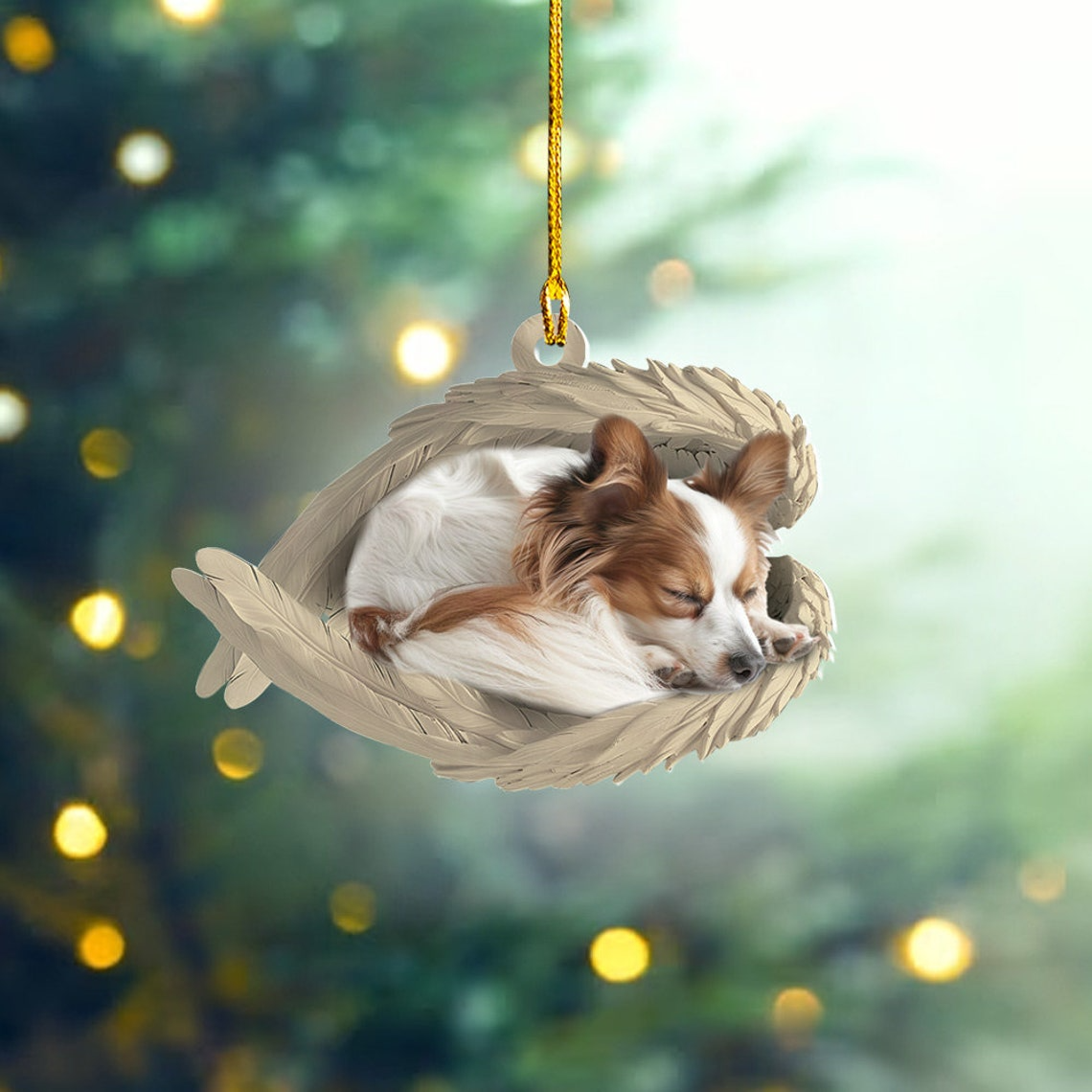 Papillon Dog Hanging Christmas Ornament Gift, Christmas Papillon Dog Car Ornament Decor Gift