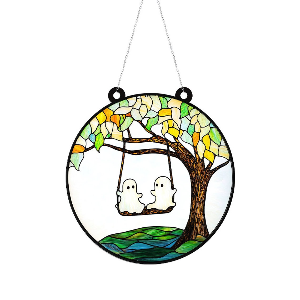 Couple Ghost Funny Halloween Suncatcher, Halloween Couple Boo Hanging Ornament