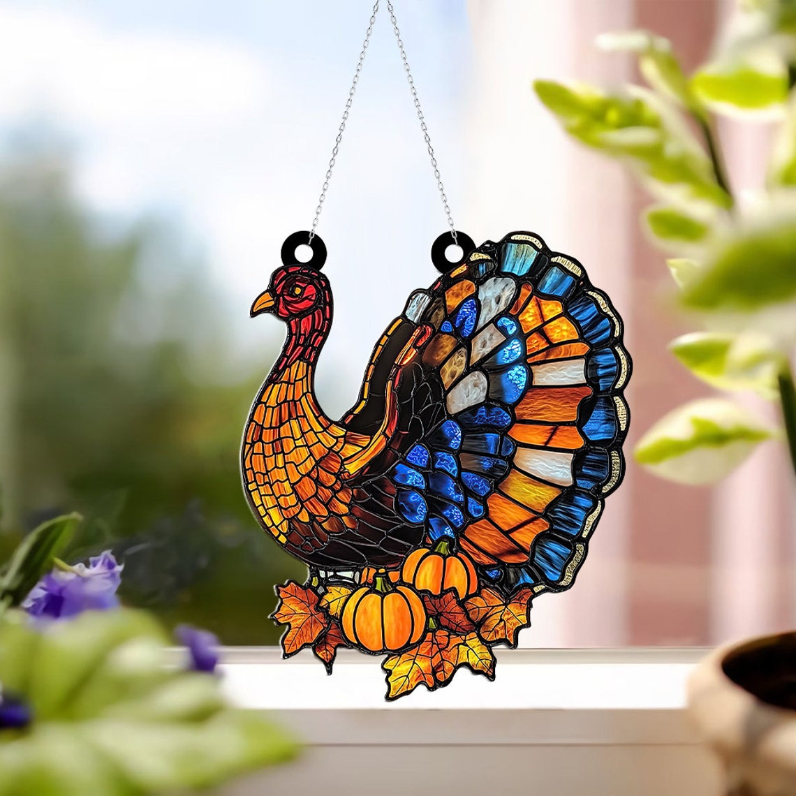 Turkey Thanksgiving Hanging Suncatcher, Turkey Thanksgiving Autumn Ornament Home Decor