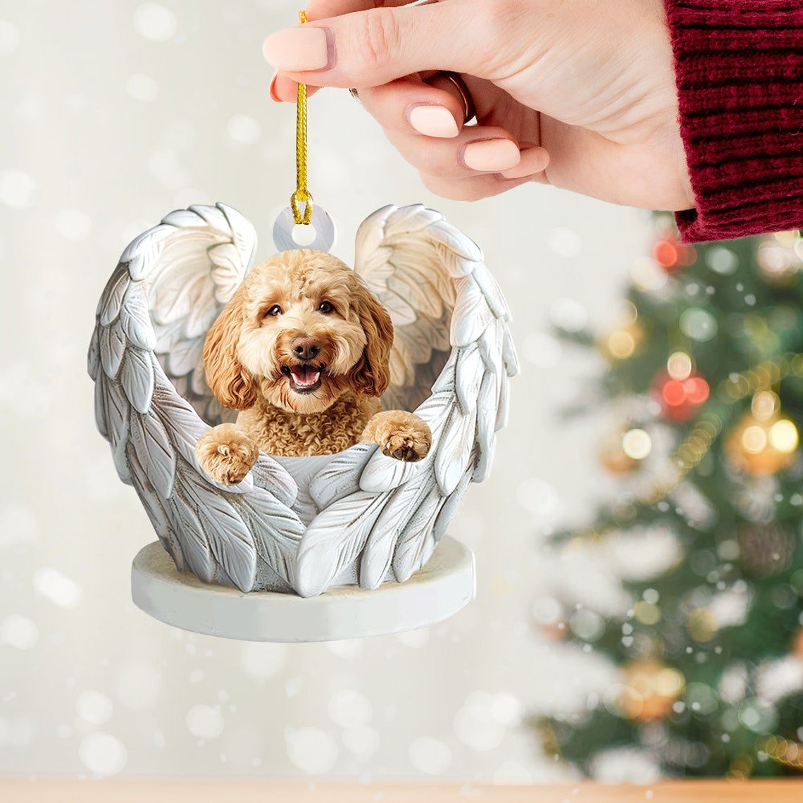 Cute Goldendoodle Dog Angel Ornament, Goldendoodle Dog Hanging Christmas Ornament Gift