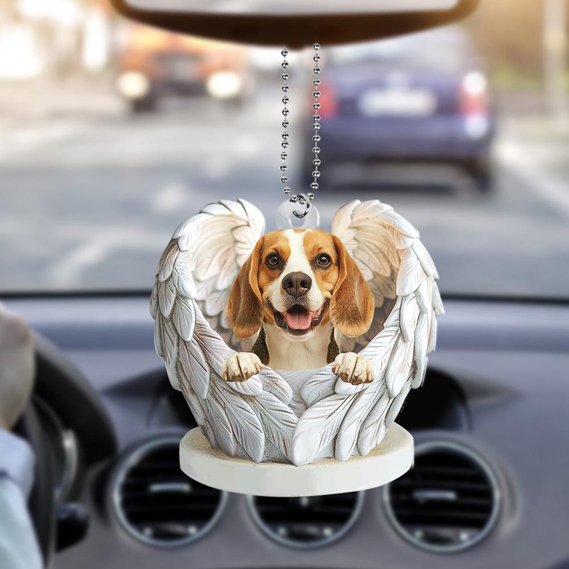 Cute Beagle Dog Angel Wings Christmas Ornament, Beagle Dog Flat Hanging Christmas Ornament Decor