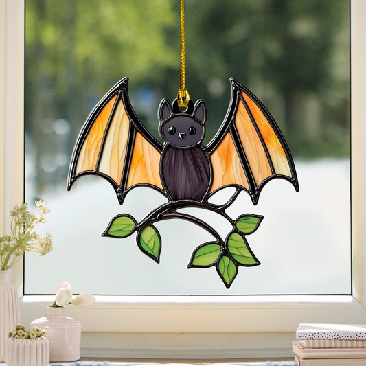 Bat on Tree Branches Halloween Hanging Suncatcher, Bat Suncatcher Halloween Decor