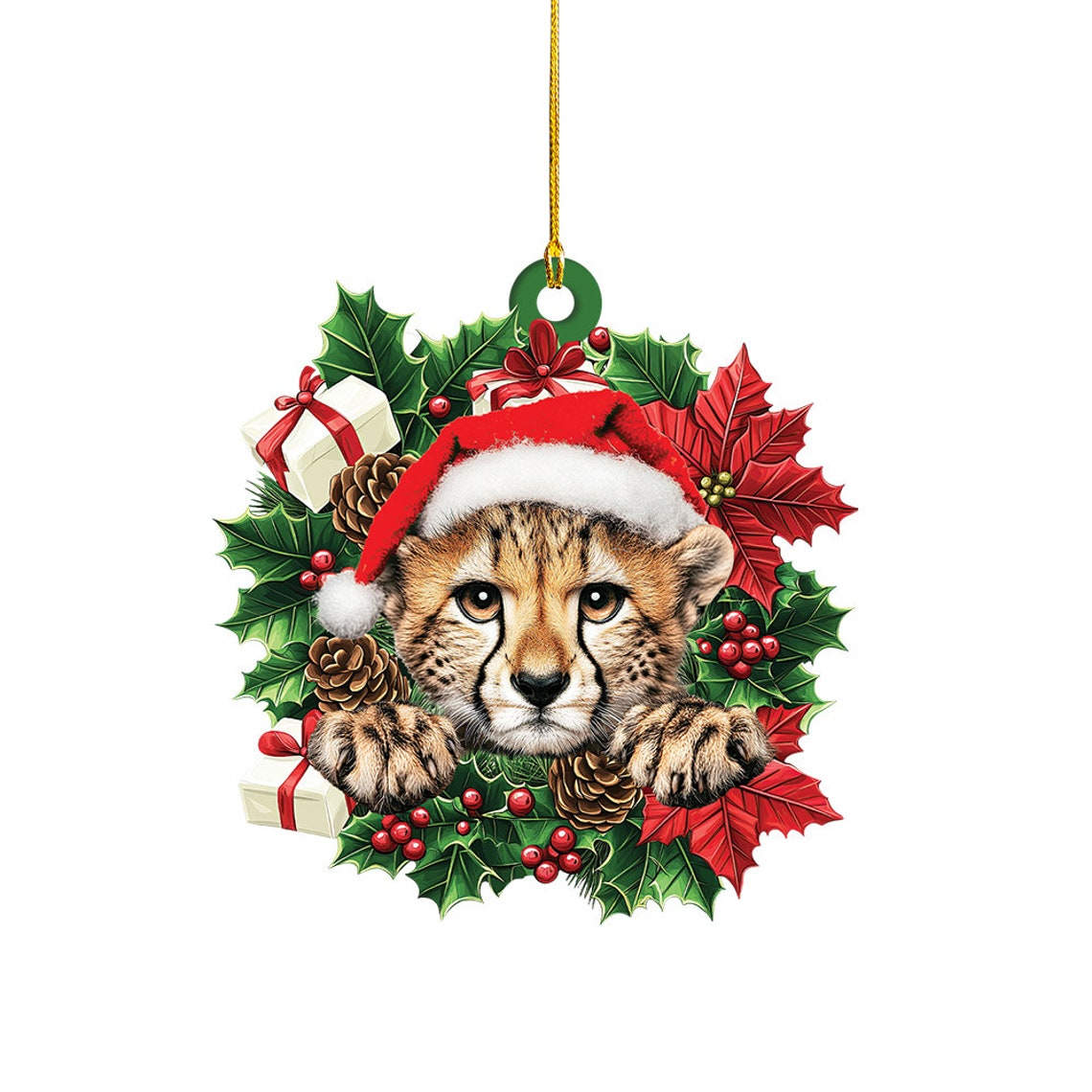 Cheetah Hanging Christmas Wreath Ornament, Unique Cheetah Rearview Mirror Car Ornament Decor