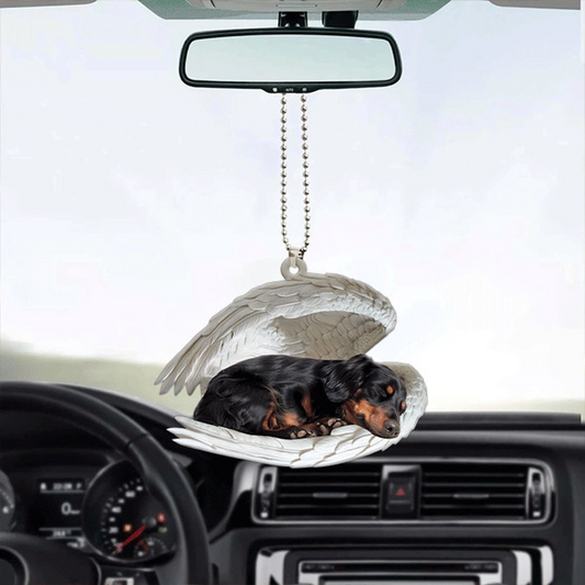 Black Dachshund Dog Angel Wings Car Ornament, Cute Black Dog Hanging Christmas Ornament Gift