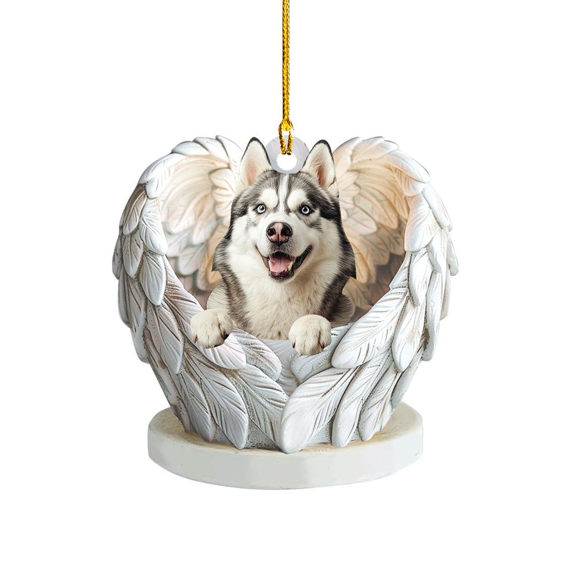 Siberian Husky Dog Angel Wings Ornament, Siberian Husky Dog Christmas Ornament Gift,