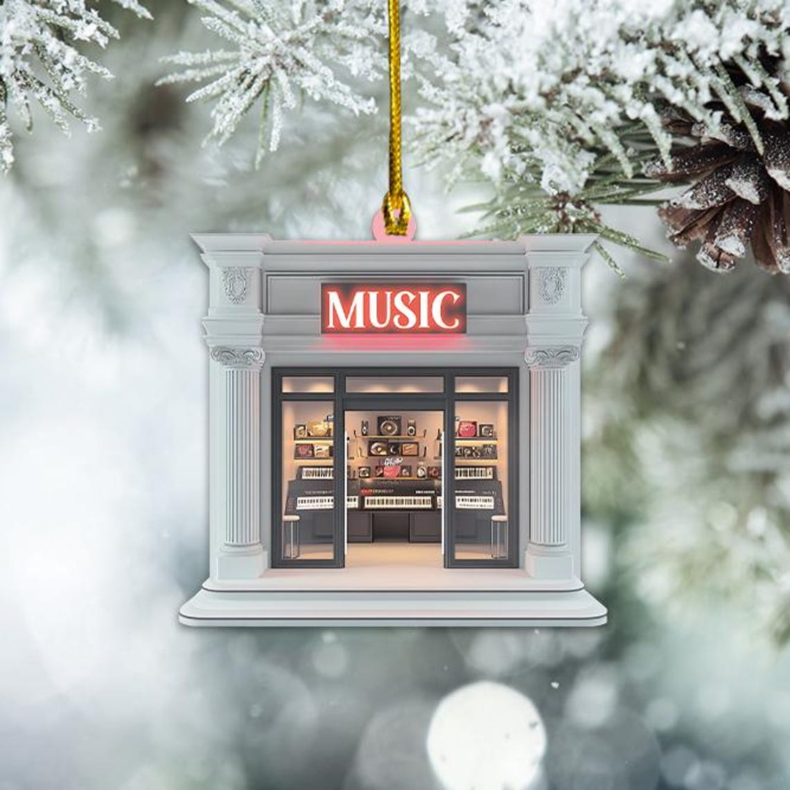 Music Store Christmas Tree Ornament, Christmas Music Shop Hanging Decor Ornament Gift