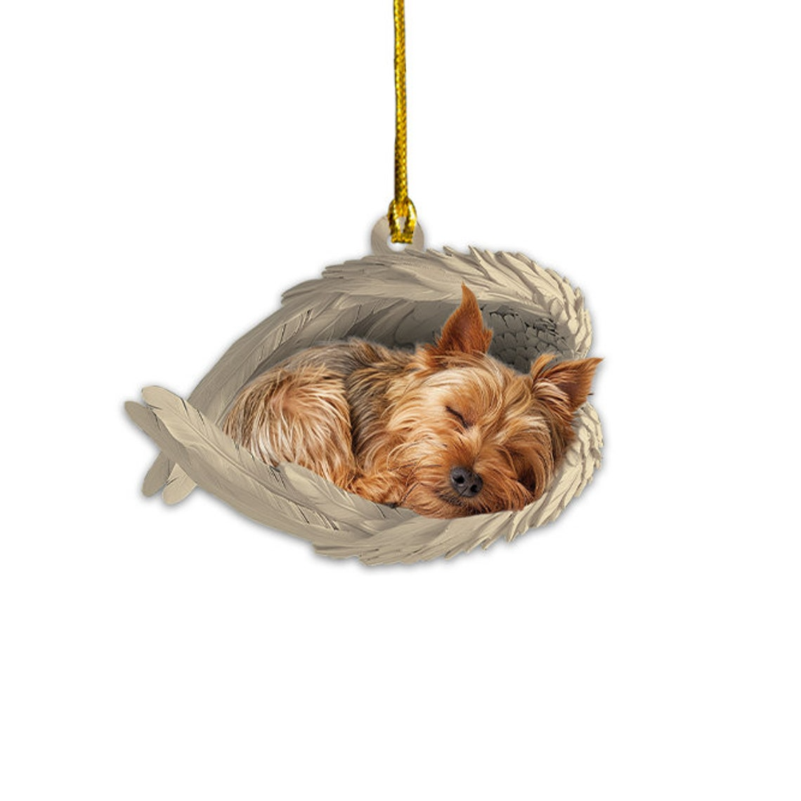 Yorkshire Terrier Dog Sleeping Angel Wings Ornament, Yorkshire Terrier Dog Christmas Ornament Decor Gift