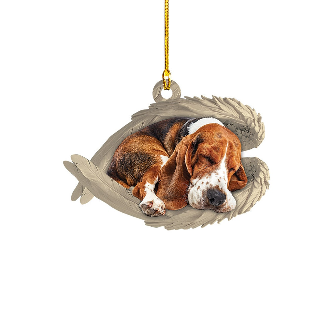 Basset Hound Dog Sleeping Angel Wings Ornament, Basset Hound Dog Christmas Ornament