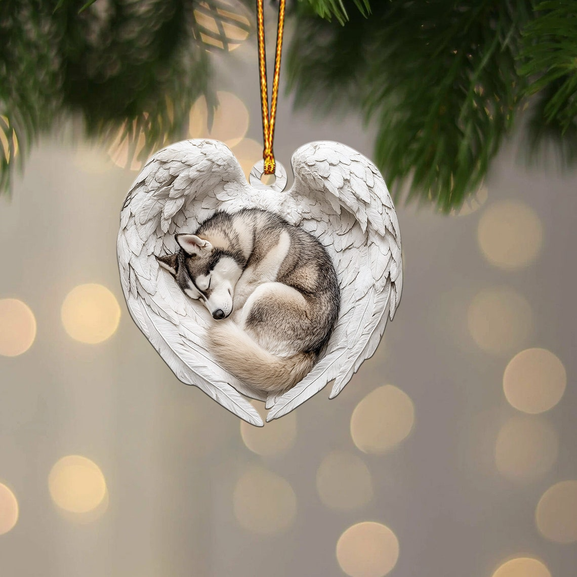 Lovely Husky Dog Sleeping Angel Wings Ornament, Dog Hanging Christmas Ornament Gift