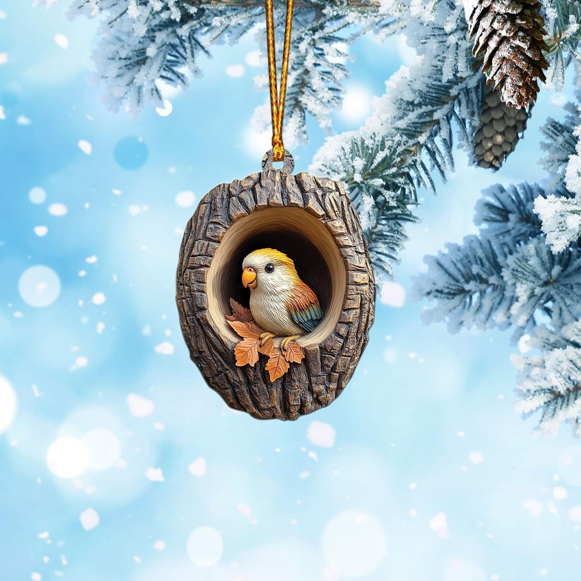 Cute Parrot Hanging Christmas Ornament, Christmas Parrot Rearview Mirror Car Ornament Decor