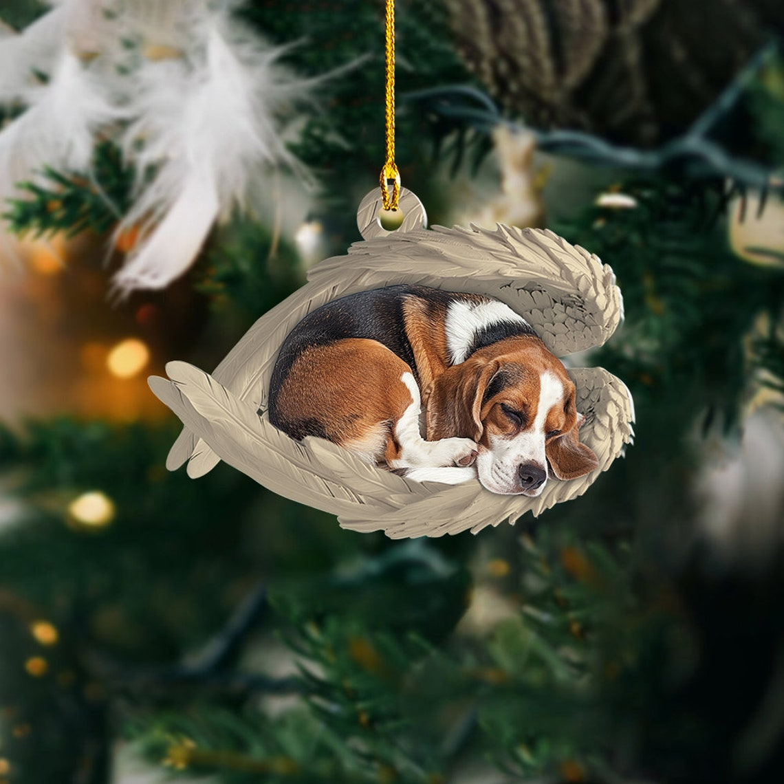 Beagle Dog Sleeping Angel Wings Ornament, Lovely Beagle Dog Hanging Christmas Ornament Gift