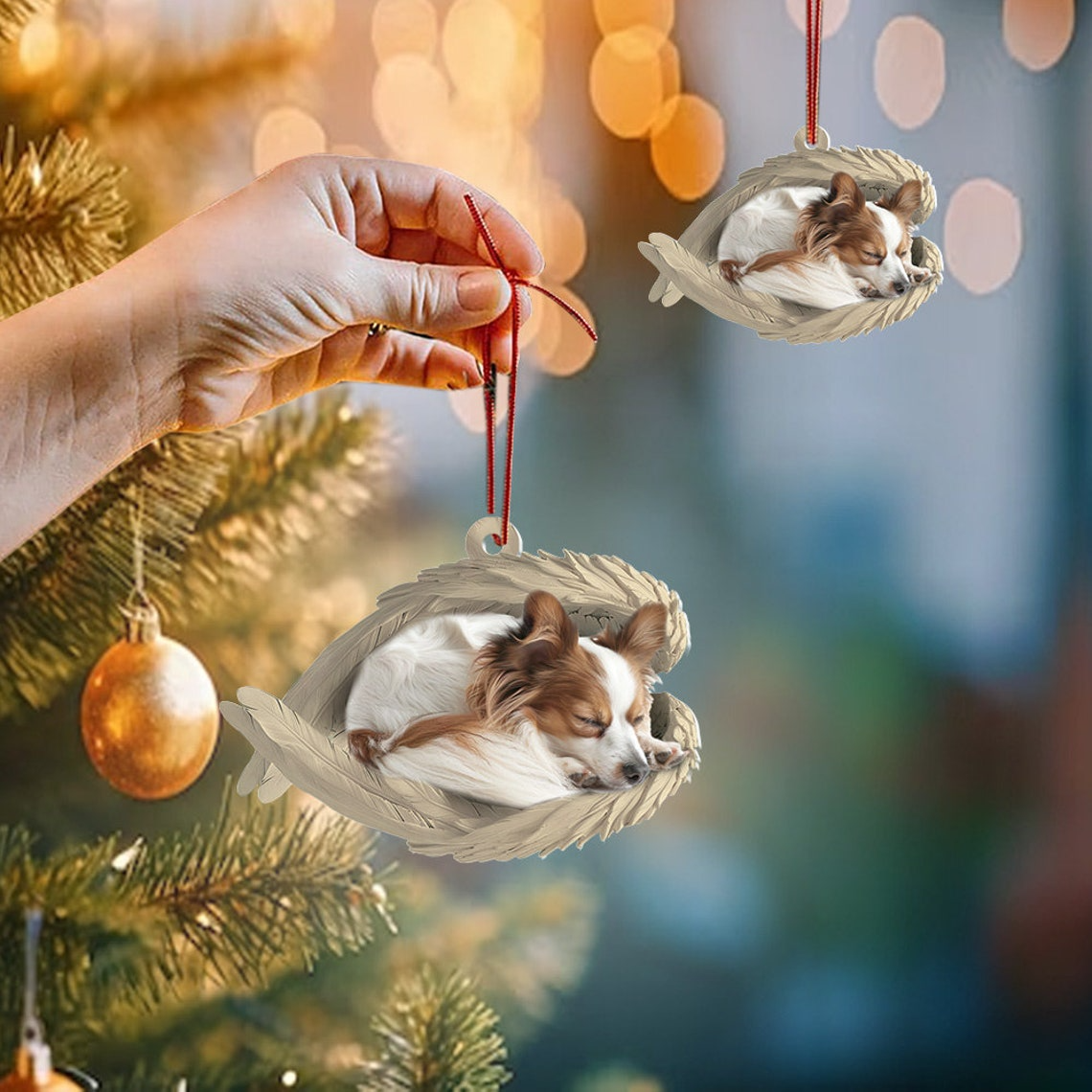 Papillon Dog Hanging Christmas Ornament Gift, Christmas Papillon Dog Car Ornament Decor Gift