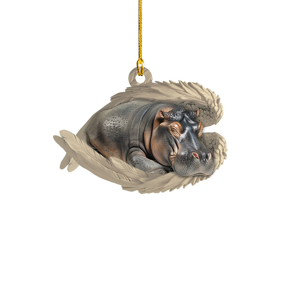 Hippo Sleeping Angel Hanging Ornament Decor, Hippo Angel Wings Christmas Ornament Holiday Gift