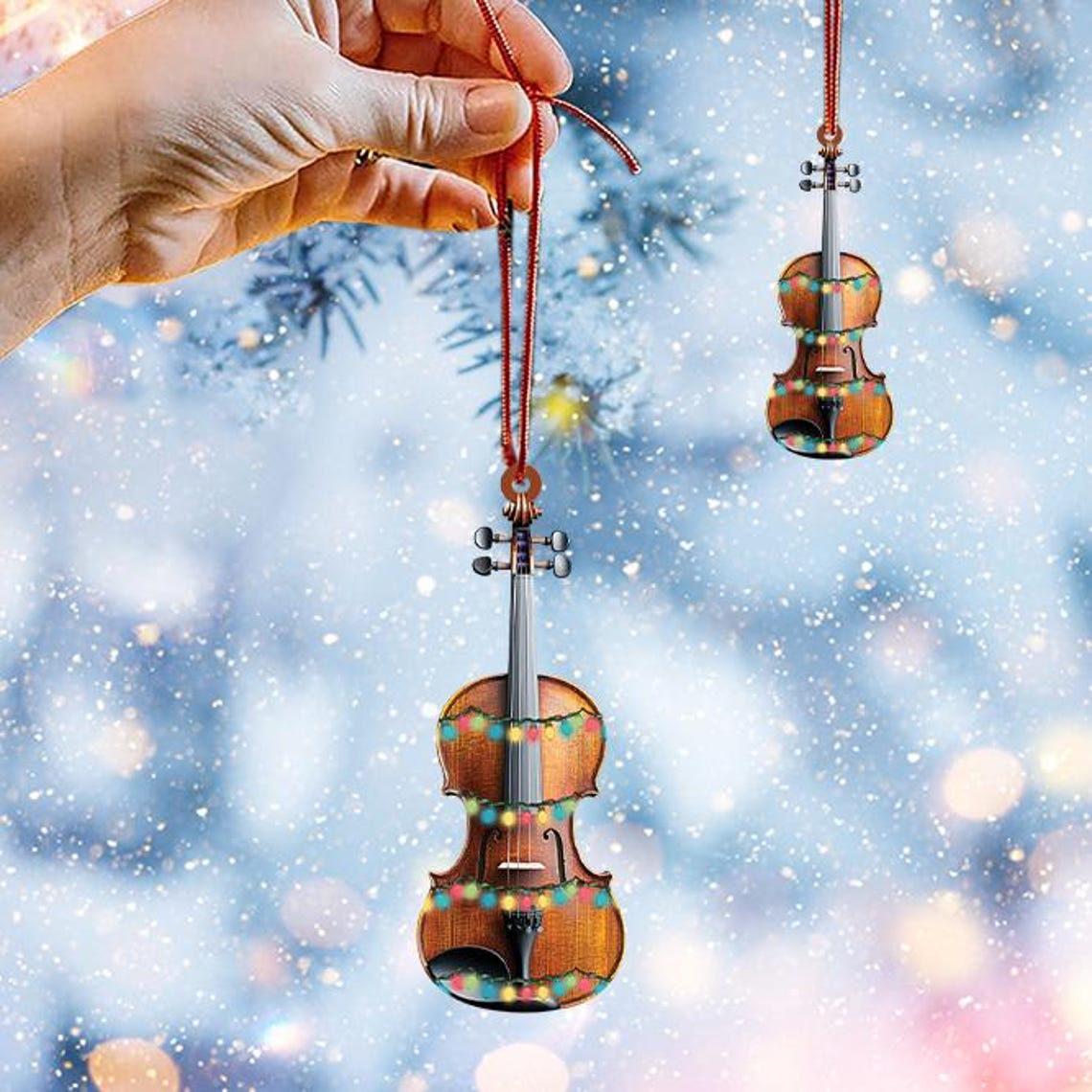 Violin Hanging Christmas Light Ornament, Classic Music Christmas Ornament Decor Gift Holiday