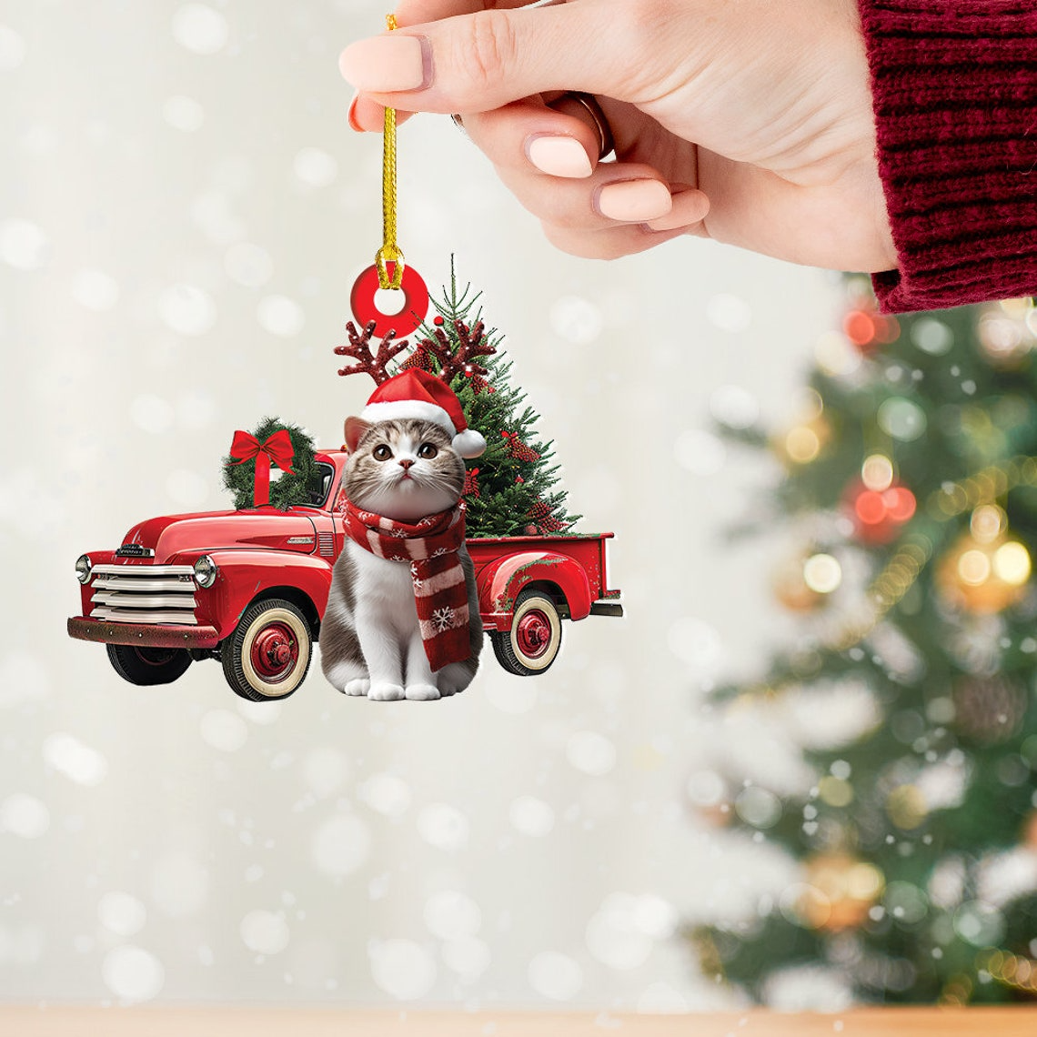 American Shorthair Cat Christmas Ornament, Christmas Cat Car Hanging Ornament Decor Gift