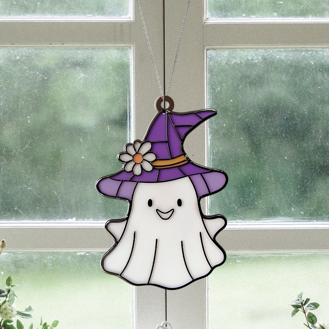 Cute Ghost Witch Funny Halloween Suncatcher, Halloween Witch Boo Hanging Ornament