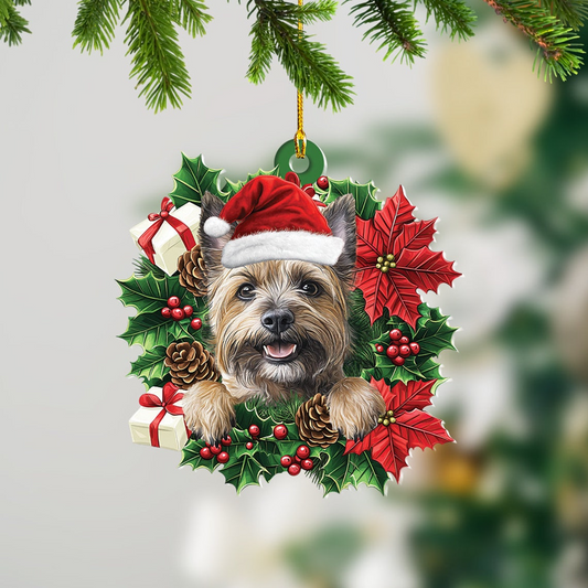 Cute Cairn Terrier Dog Christmas Wreath Ornament, Cairn Terrier Dog Hanging Christmas Ornament