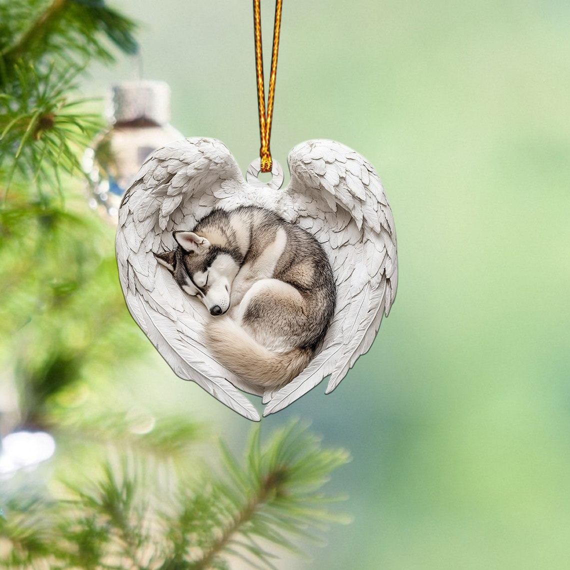 Lovely Husky Dog Sleeping Angel Wings Ornament, Dog Hanging Christmas Ornament Gift