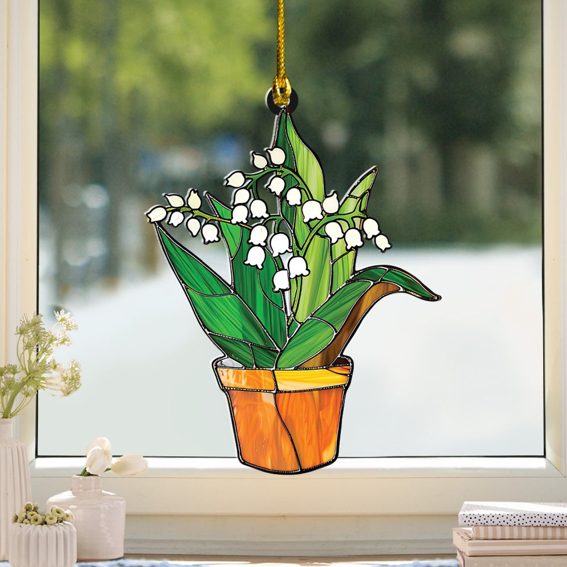 Lily Of The Valley Floral Suncatcher, Flower Window Hanging Ornament  Decor