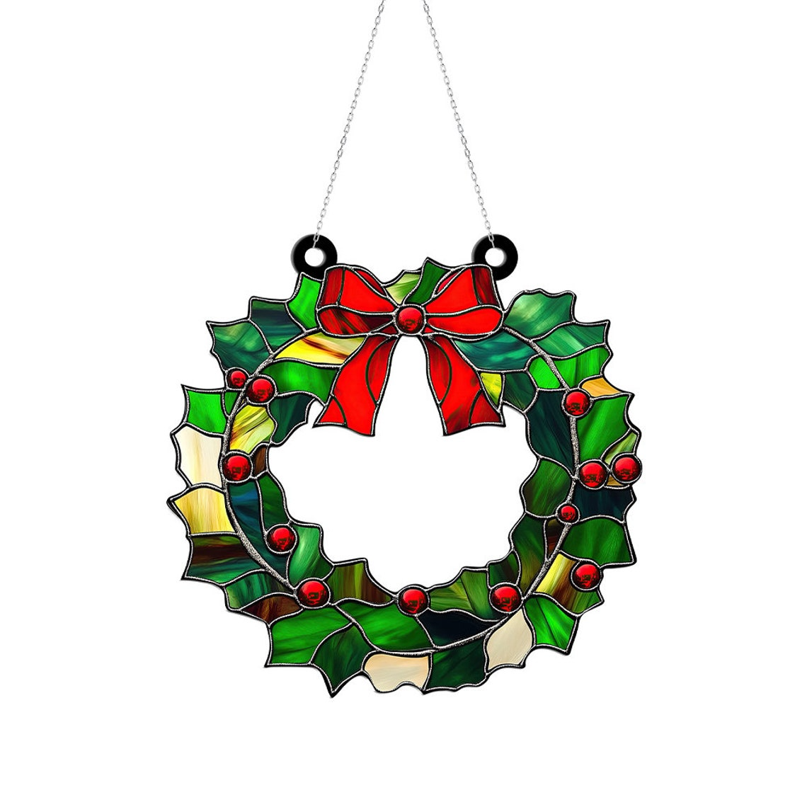 Christmas Wreath Suncatcher Ornament, Christmas Wreath Hanging Decor Gift