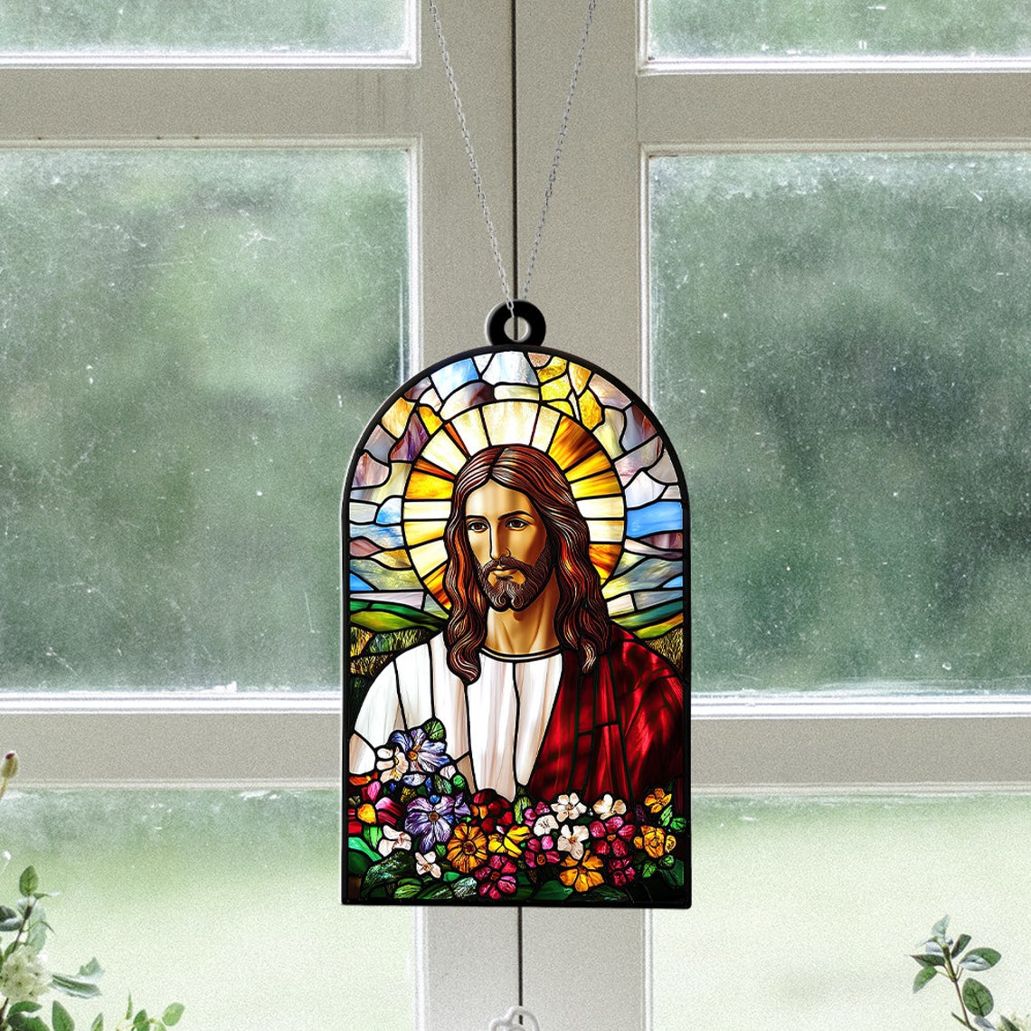 Jesus Hanging Suncatcher Ornament, Christian Faith God Window Suncatcher