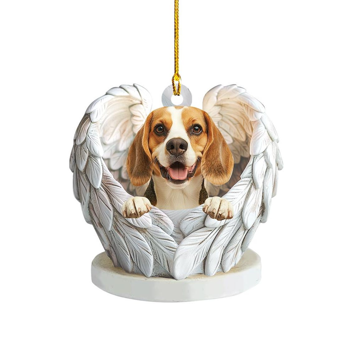 Cute Beagle Dog Angel Wings Christmas Ornament, Beagle Dog Flat Hanging Christmas Ornament Decor