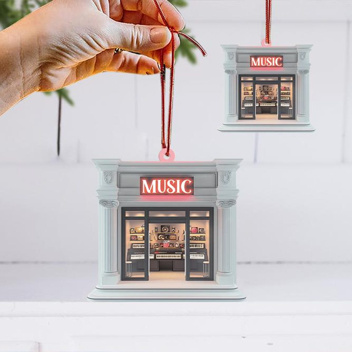 Music Store Christmas Tree Ornament, Christmas Music Shop Hanging Decor Ornament Gift