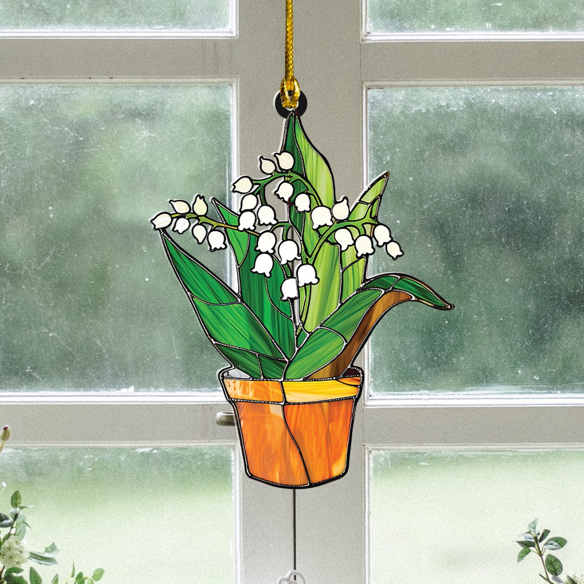 Lily Of The Valley Floral Suncatcher, Flower Window Hanging Ornament  Decor