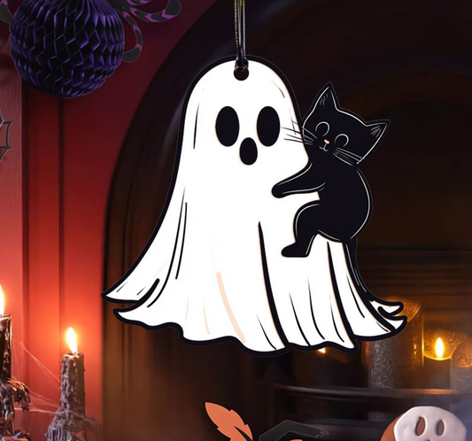 Halloween Cute Ghost And Black Cat Suncatcher Decor, Cute Ghost Hanging Ornament Home Decor