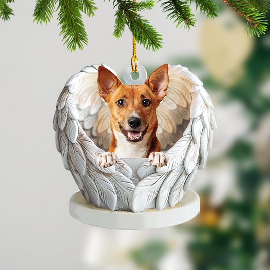 Christmas Basenji Dog Angel Wings Ornament, Cute Basenji Dog Flat Hanging Christmas Ornament