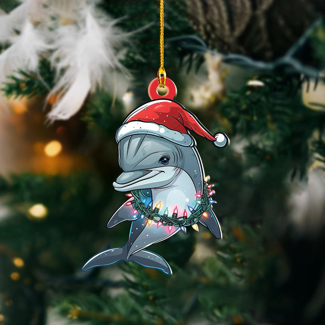 Dolphin Christmas Lights Ornament Gift, Cute Dolphin Flat Car Hanging Christmas Ornament