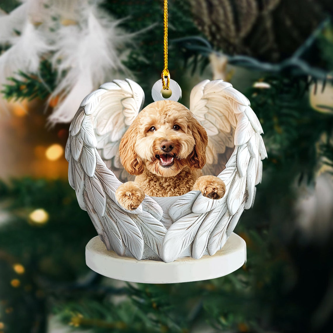 Cute Goldendoodle Dog Angel Ornament, Goldendoodle Dog Hanging Christmas Ornament Gift