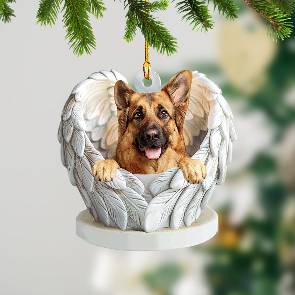 German Shepherd Dog Angel Wings Christmas Ornament, German Shepherd Dog Christmas Ornament Decor