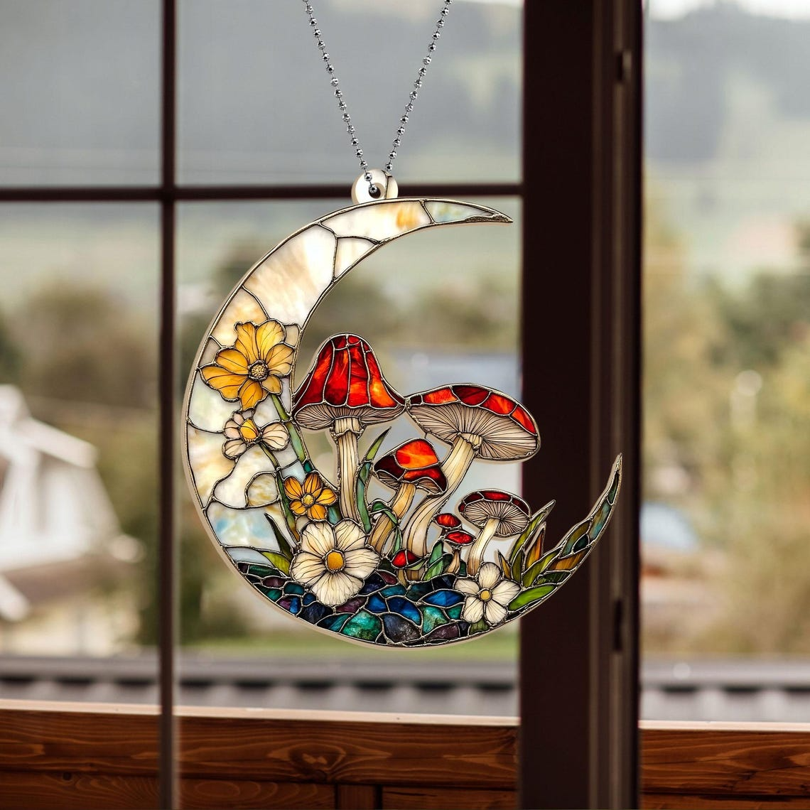 Cute Mushrooms Window Hanging Suncatcher, Plant Acrylic Window Hanging Art Decor Ornament