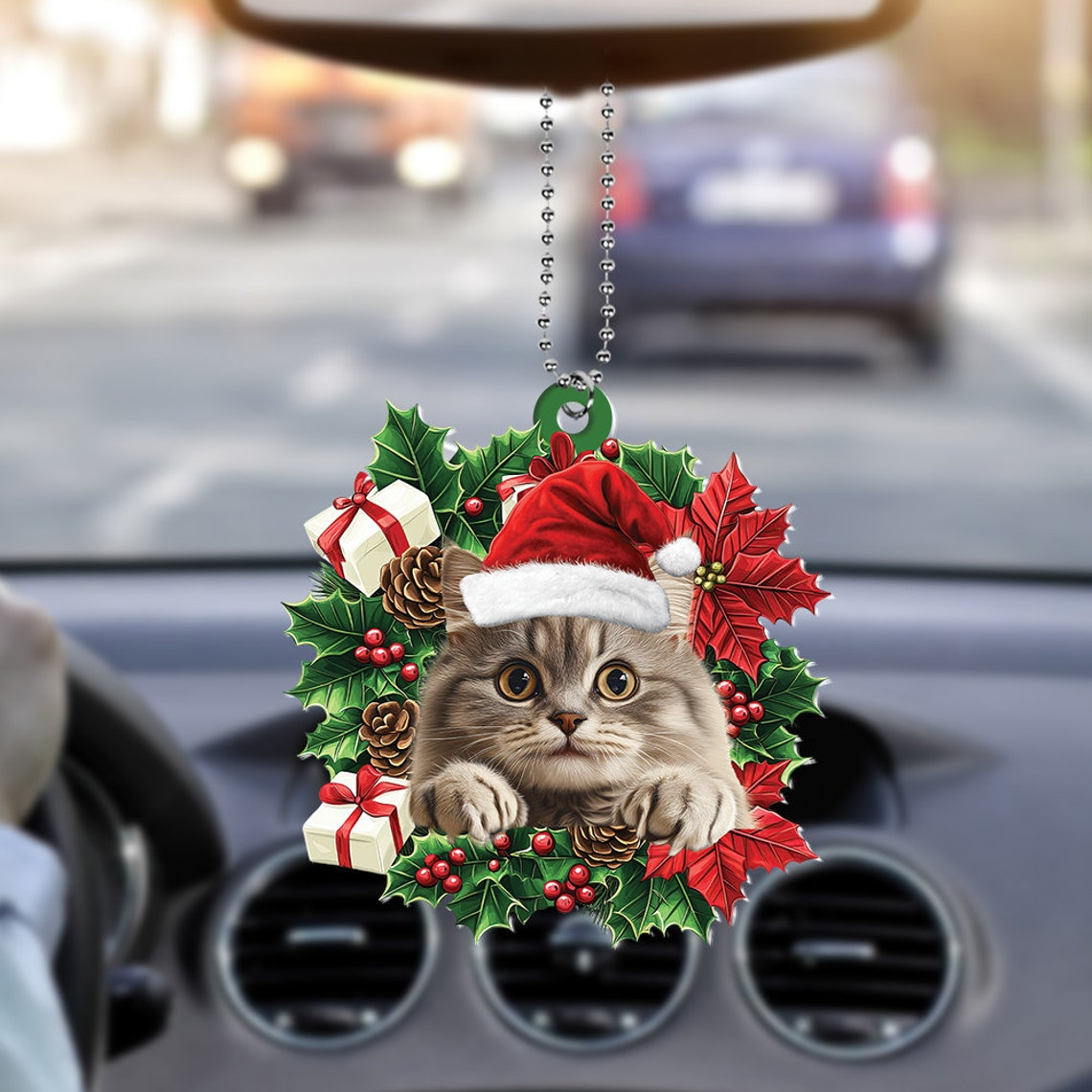 British Longhair Cat Christmas Wreath Ornament, Cute Cat Christmas Ornament Decor Gift