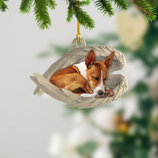 Basenji Dog Sleeping Angel Wings Ornament Gift, Christmas Basenji Dog Car Ornament Decor