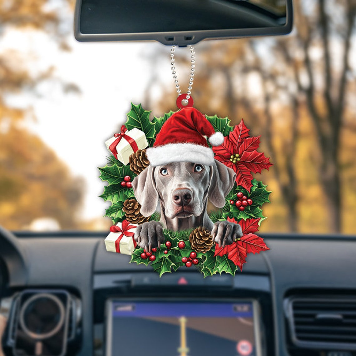 Weimaraner Dog Christmas Wreath Ornament, Weimaraner Dog Hanging Christmas Ornament