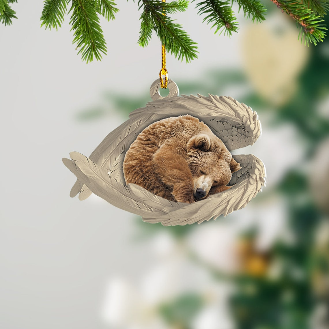 Bear Sleeping Angel Wings Christmas Ornament, Cute Bear Car Ornament Christmas Decor