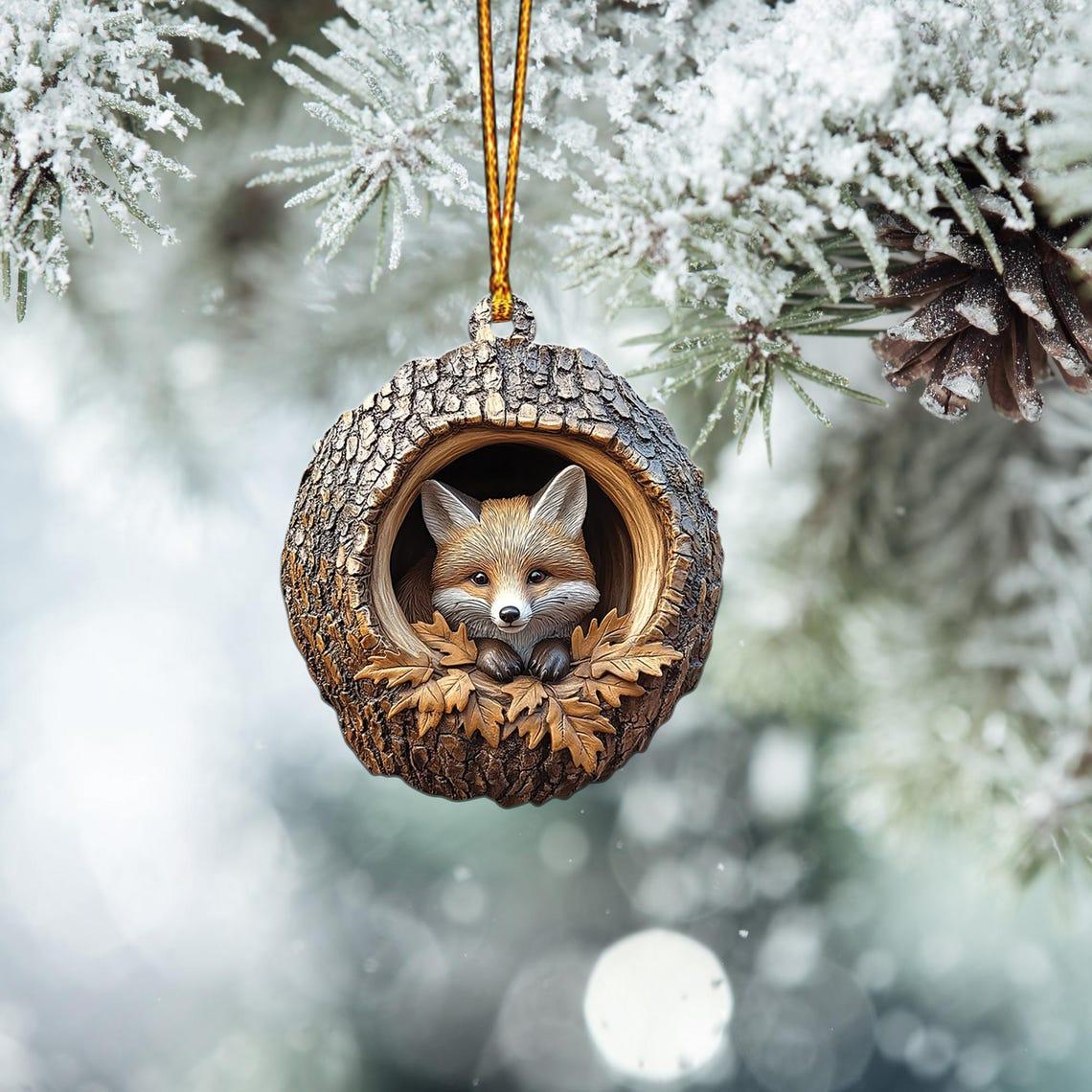 Fox Flat Hanging Christmas Ornament Decor, Fox Rearview Mirror Car Ornament Holiday Gift