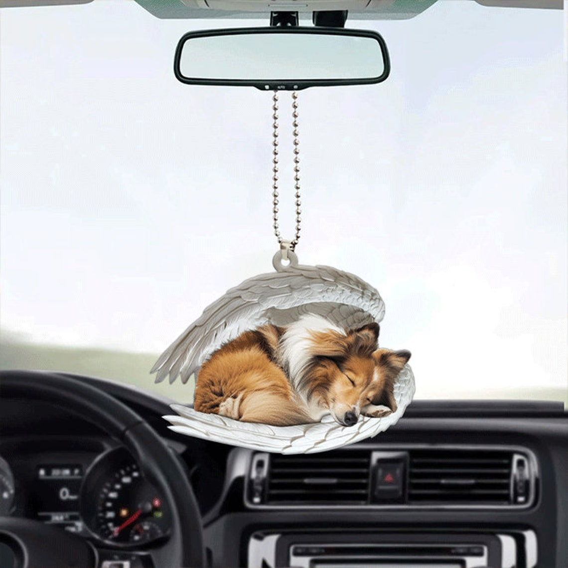 Shetland Sheepdog Angel Wings Car Ornament, Dog Sleeping Angel Christmas Ornament Decor